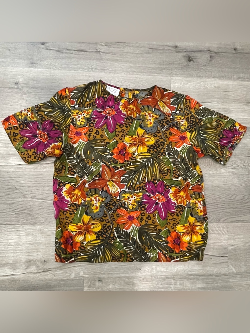 Tess 100% Silk Floral Blouse Top Lightweight  Vintage Womens Large